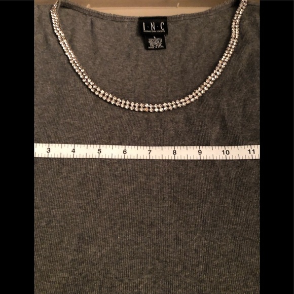 INC International Concepts large grey ribbed scoop neck tank Rhinestone detail - Picture 3 of 8